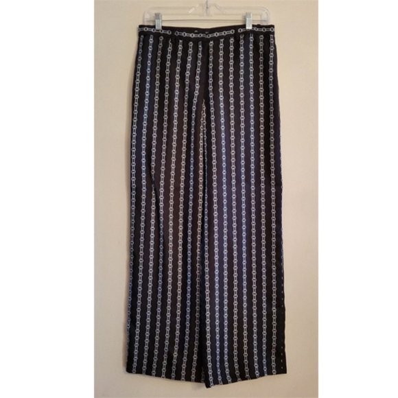 New Theory High Waised Wide Leg Trousers Pants in Chain Print Silk sz 4 - Picture 4 of 5